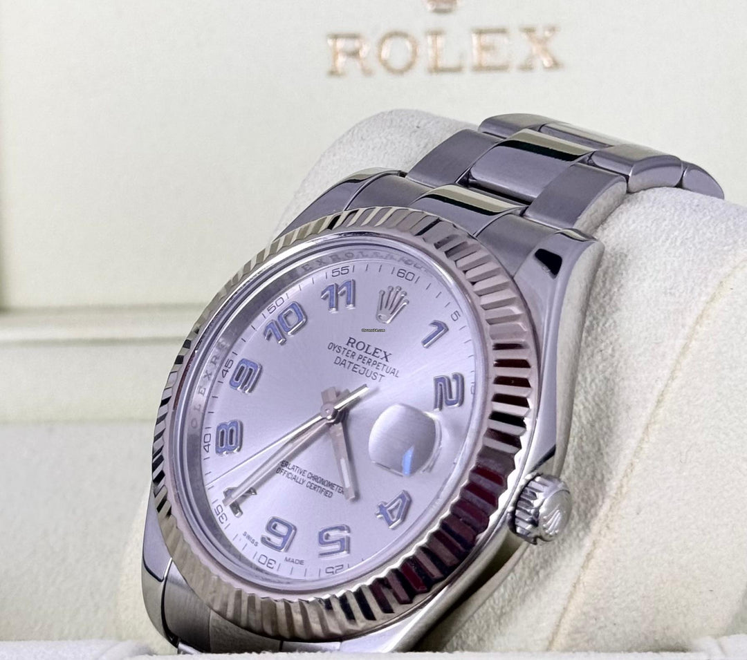 Rolex Datejust II Arbic Silbernes Zifferblatt B&P Weißgold-Lünette