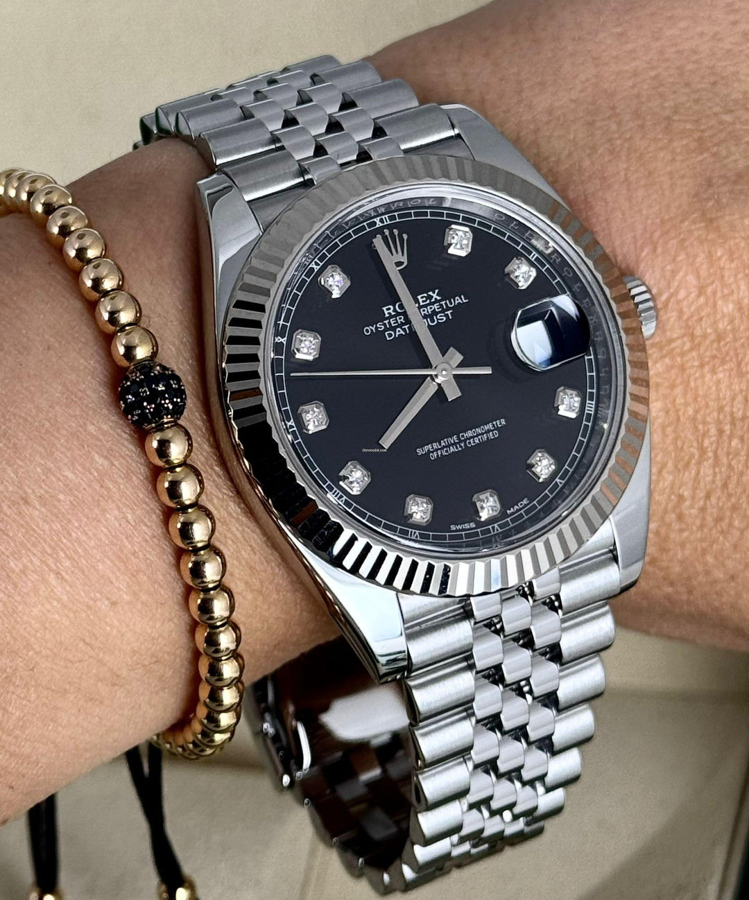 Rolex Datejust 41, Zifferblatt mit schwarzen Diamanten, wie neu, Box und Papiere