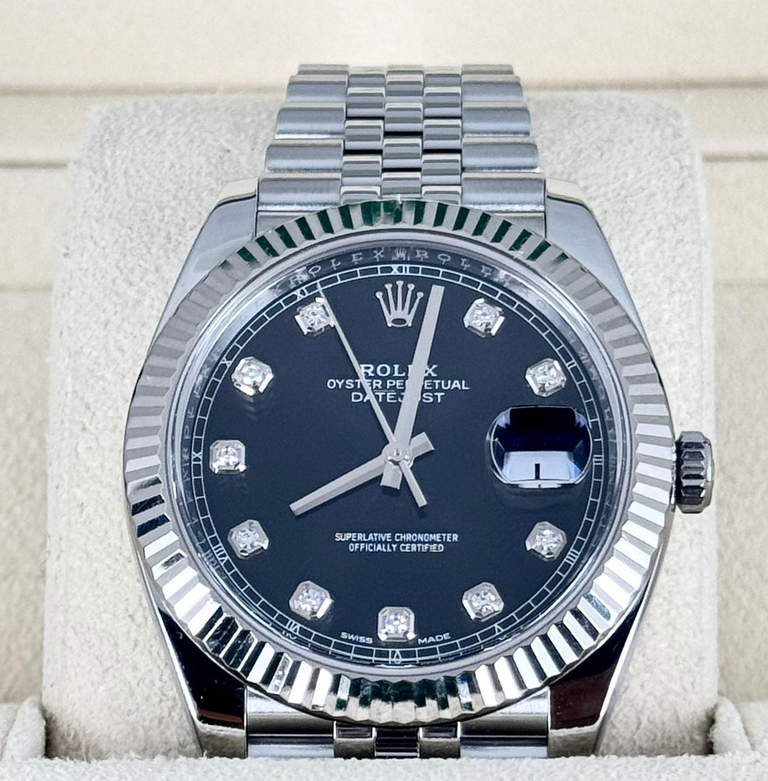 Rolex Datejust 41, Zifferblatt mit schwarzen Diamanten, wie neu, Box und Papiere