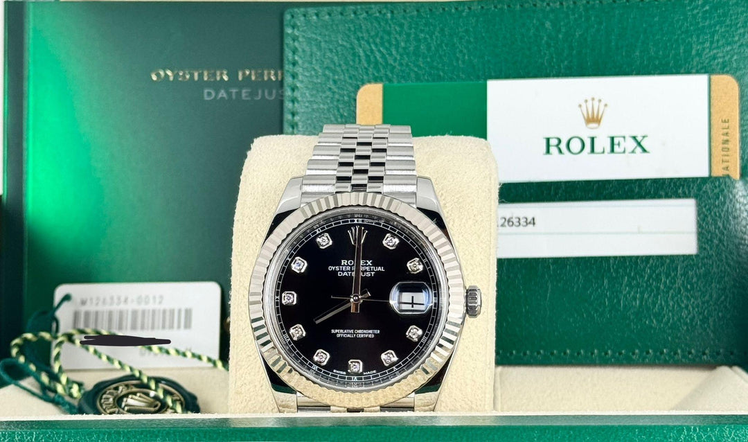 Rolex Datejust 41, Zifferblatt mit schwarzen Diamanten, wie neu, Box und Papiere