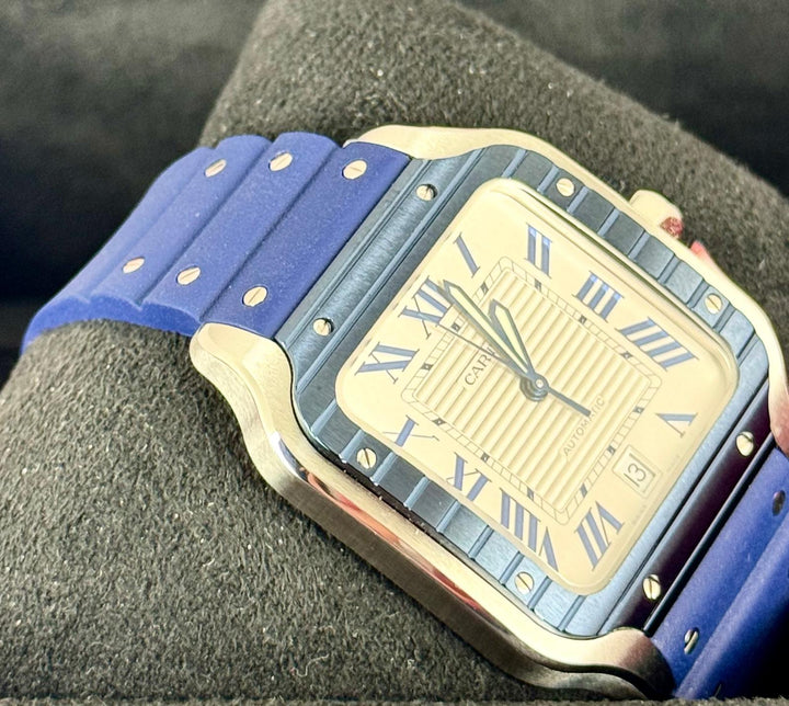 Santos De Cartier 11/2024 NEU Großes Zifferblatt Blaue Keramiklünette