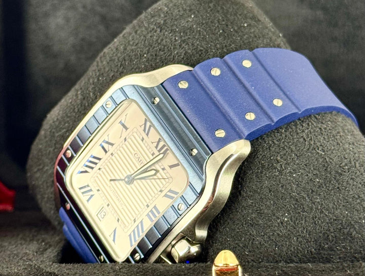 Santos De Cartier 11/2024 NEU Großes Zifferblatt Blaue Keramiklünette