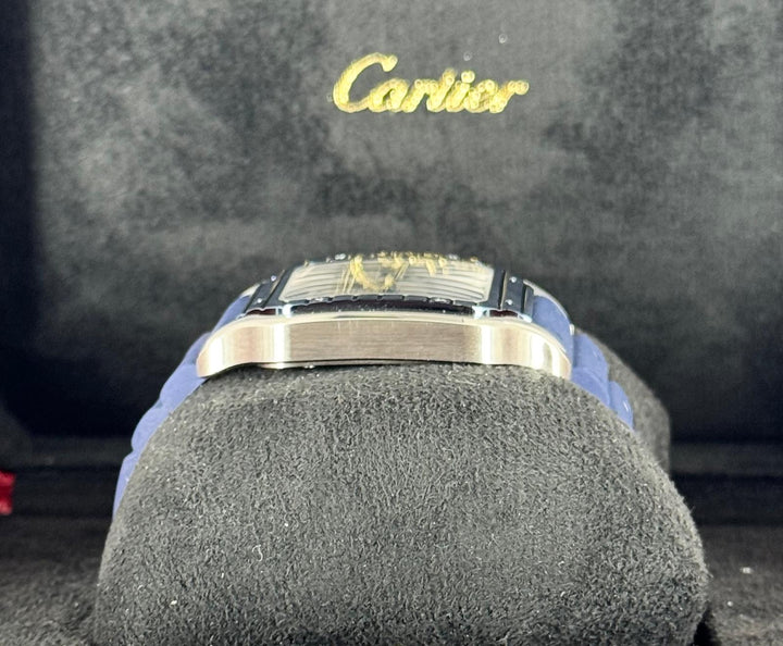 Santos De Cartier 11/2024 NEU Großes Zifferblatt Blaue Keramiklünette