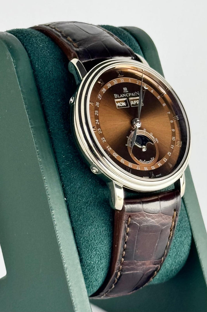 Villeret Quantième Complet Moon Phase 18k White Gold Chcolate Dial 38 mm With Original Papers