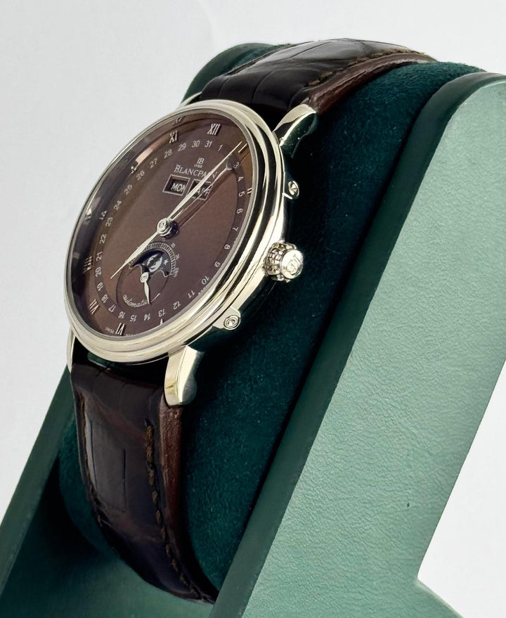 Villeret Quantième Complet Moon Phase 18k White Gold Chcolate Dial 38 mm With Original Papers