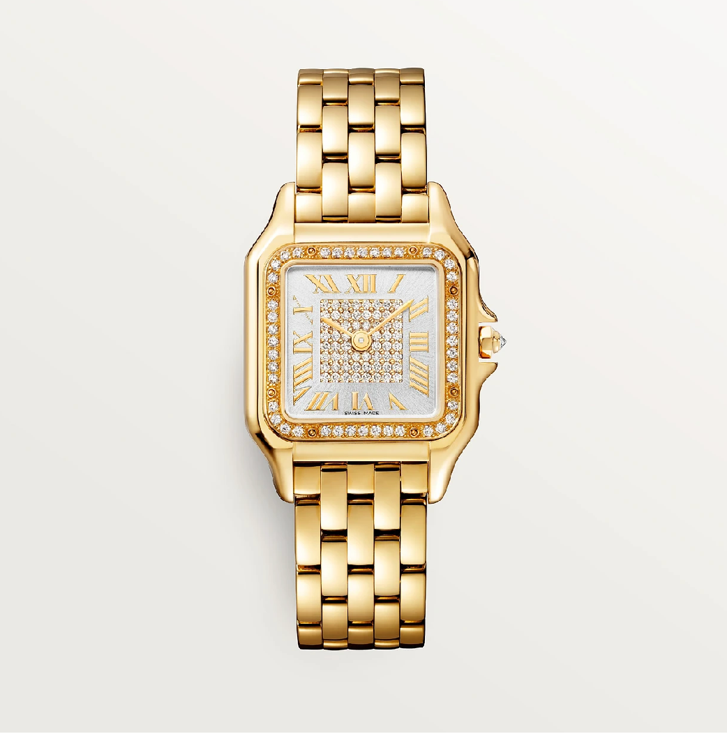 Cartier Panthère Medium Yellow Gold with Paved Diamond Dial & Bezel – 104 Factory Diamonds