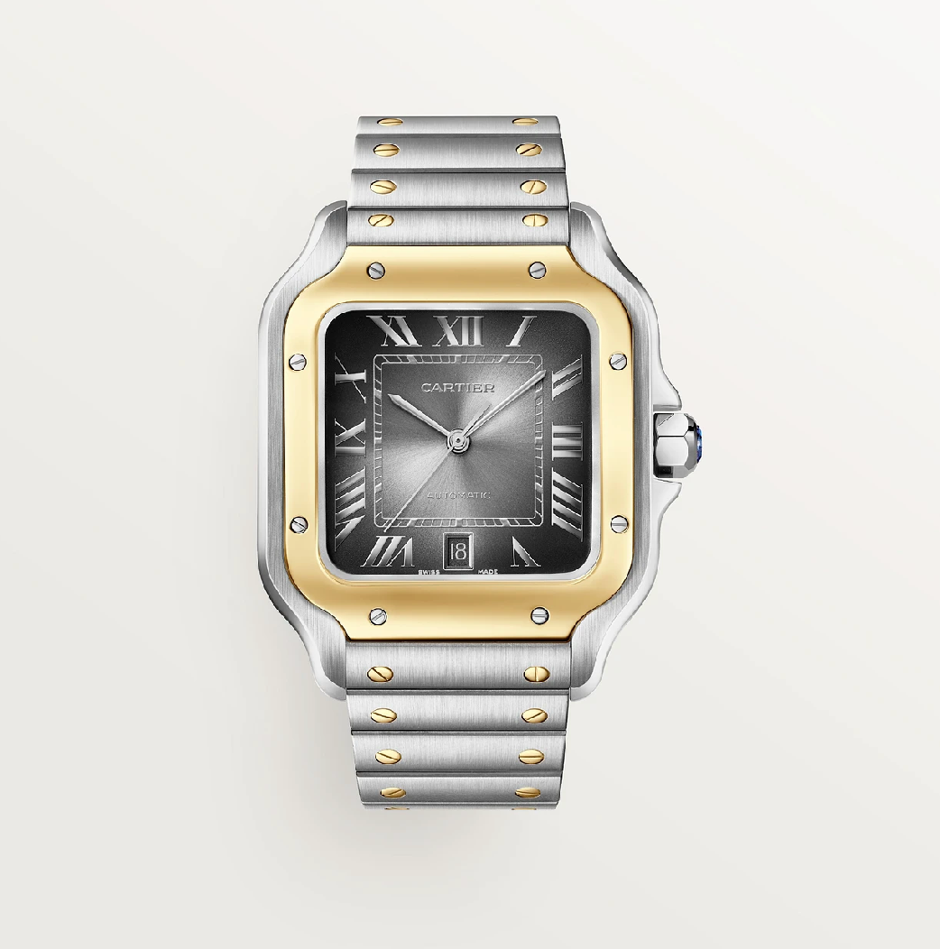 Santos de Cartier Dual Time Steel & Gold 39.8mm Anthracite Dial