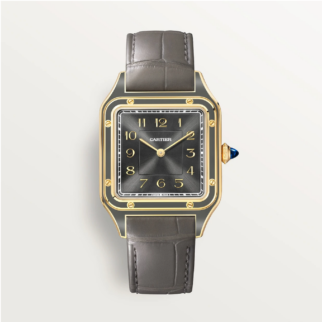 Santos-Dumont Watch Large Model Yellow Gold Taupe Grey Dial