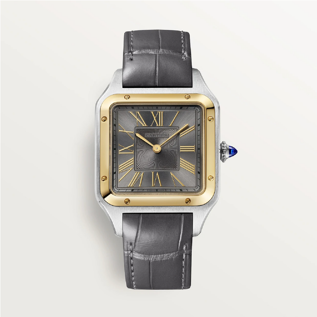 Cartier Santos-Dumont Large Steel & Gold Quartz Grey Dial