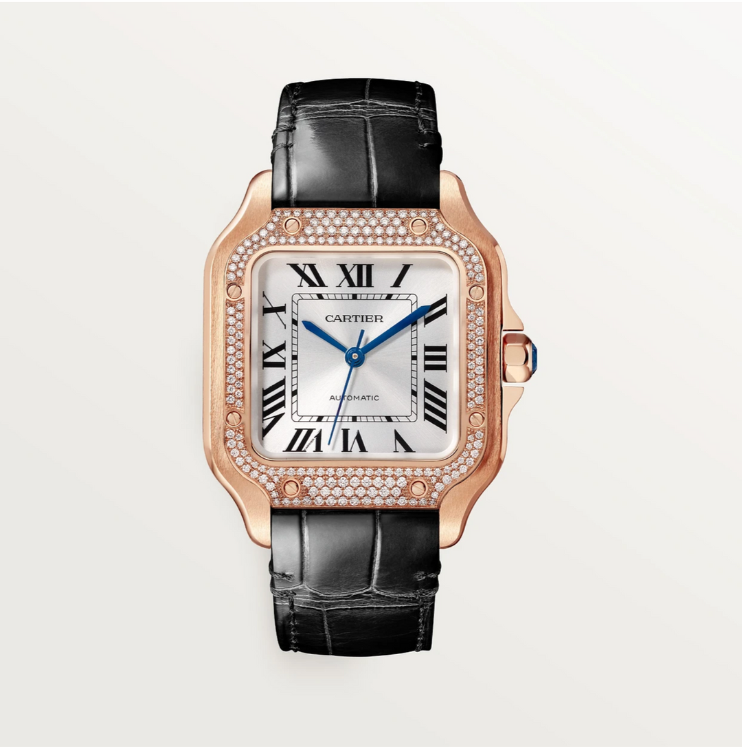 Santos de Cartier Rose Gold Diamond Bezel Medium Automatic Watch