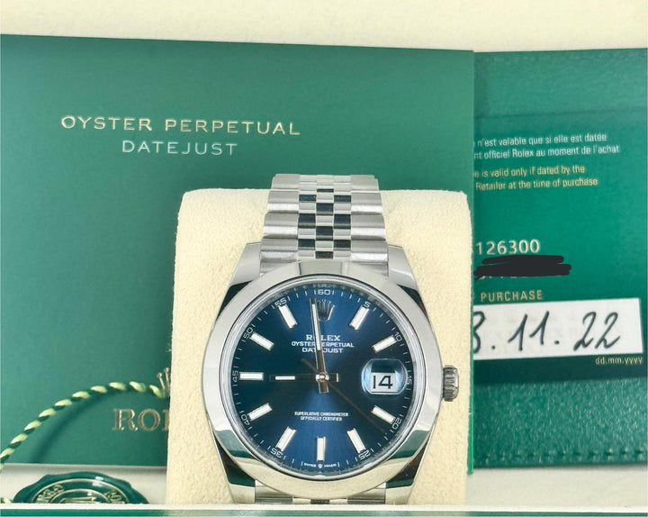 Rolex Datejust 41 Full SET 2022 on Jubille Blue Stick Dial