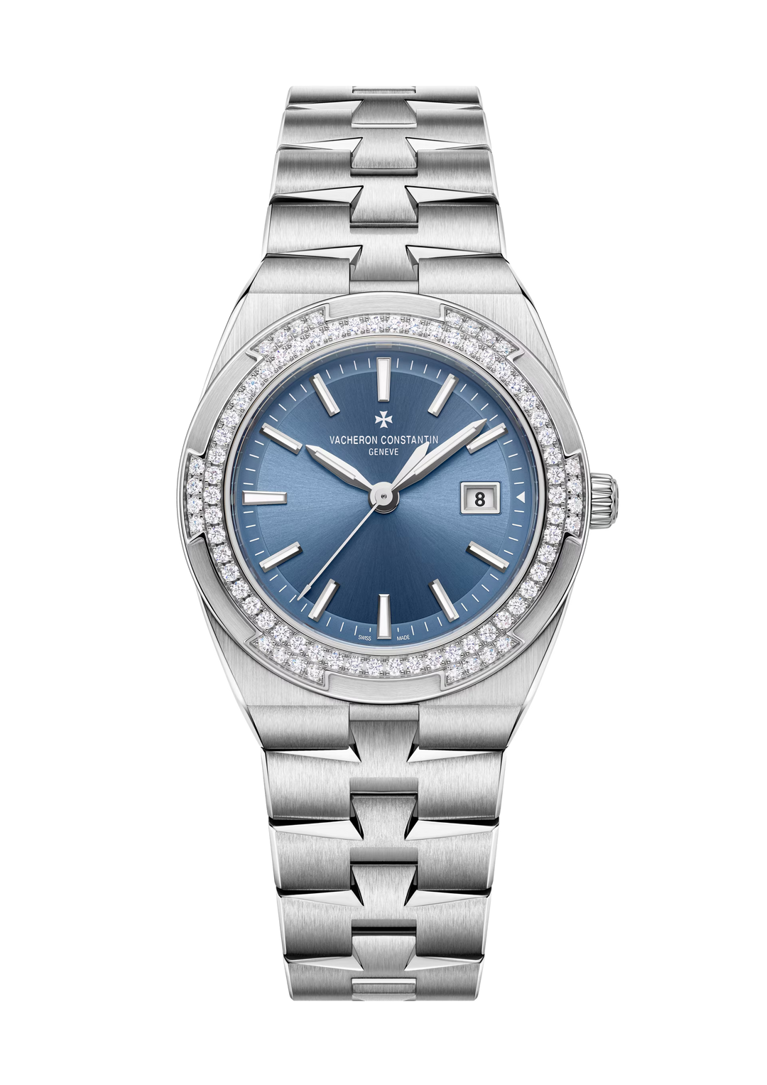 Overseas 33mm Steel Quartz Diamond Bezel Watch