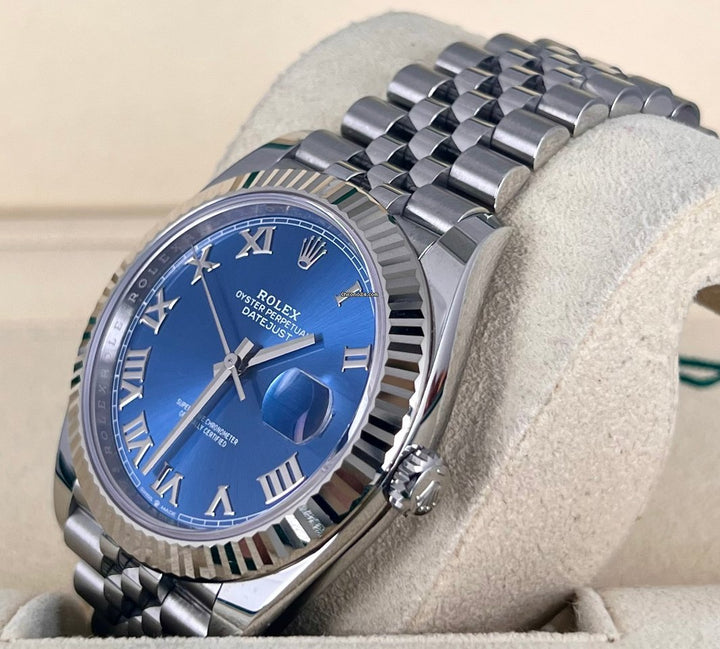 Datejust 41 18K Weißgold Lünette Jubille Blau Azzuro Zifferblatt Box Papiere