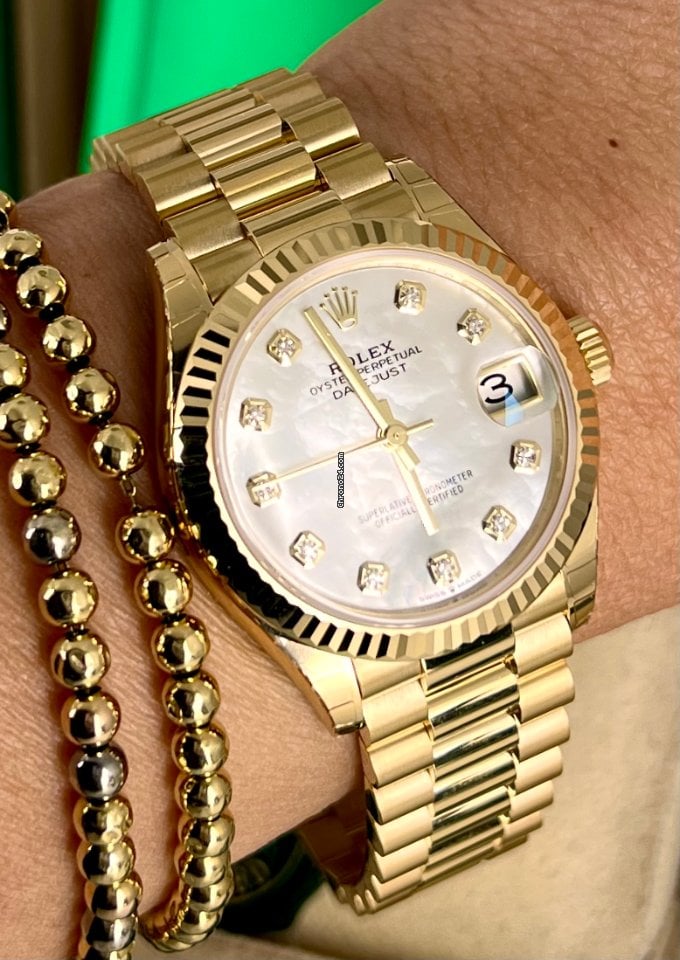 Datejust 31 Perlmutt-Diamanten-Zifferblatt 18 Karat Gold 2022 NEU, vollständige Aufkleber