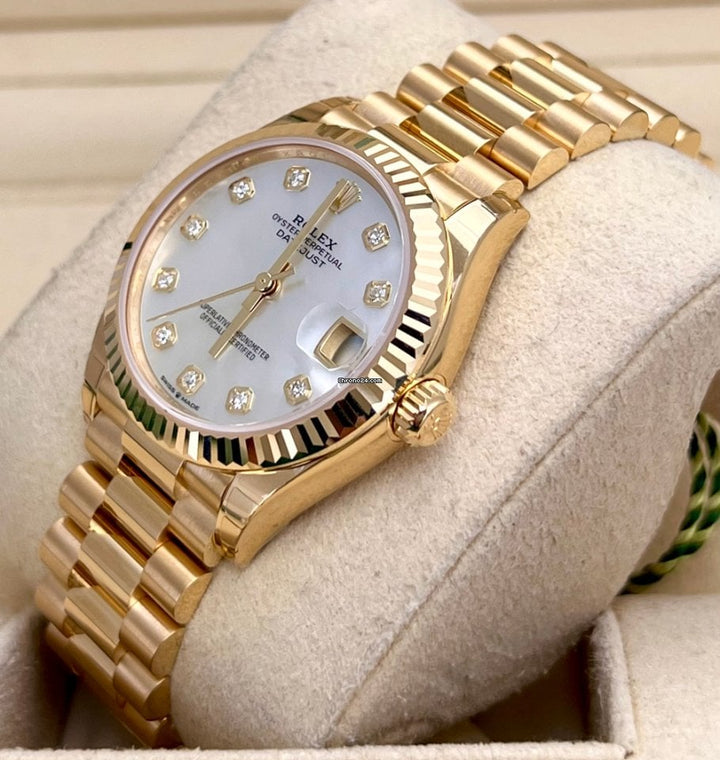 Datejust 31 Perlmutt-Diamanten-Zifferblatt 18 Karat Gold 2022 NEU, vollständige Aufkleber