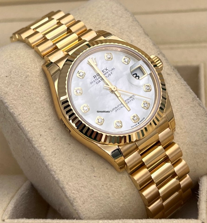 Datejust 31 Perlmutt-Diamanten-Zifferblatt 18 Karat Gold 2022 NEU, vollständige Aufkleber