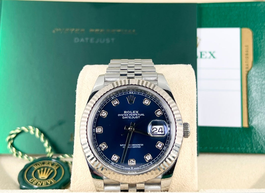Rolex Datejust 41 Blaues Diamanten-Zifferblatt Neuwertig
