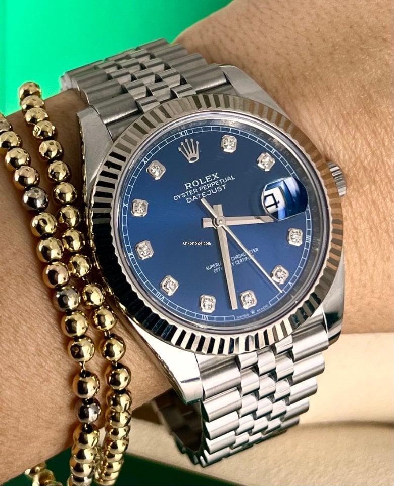 Rolex Datejust 41 Blaues Diamanten-Zifferblatt Neuwertig