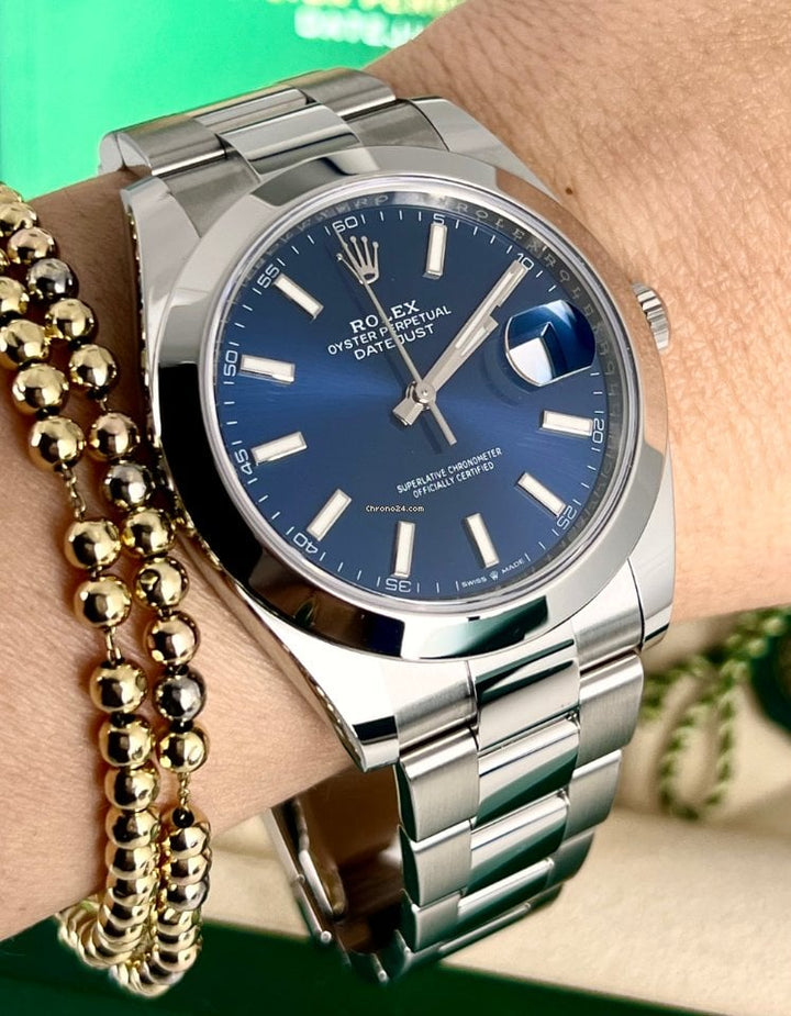 Datejust 41 126300 Blaues Stabzifferblatt Neu 2024