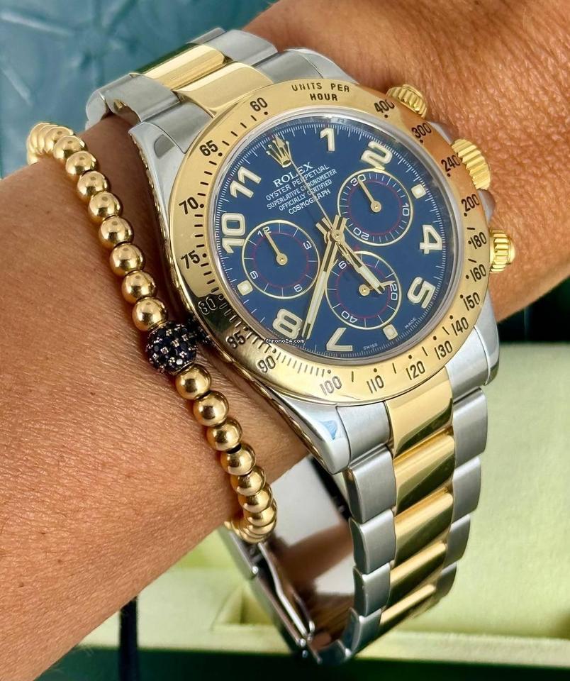 Rolex Daytona Blaues Racing-Zifferblatt Vollständiges Set 2014 Wie neu Stahl und Gold