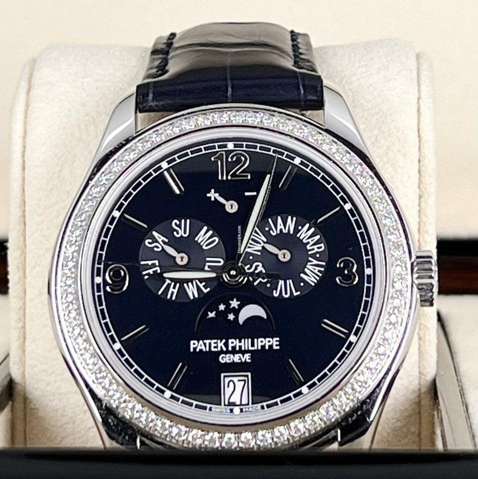 Jahreskalender 39 mm Blaues Zifferblatt Werksdiamanten-Lünette