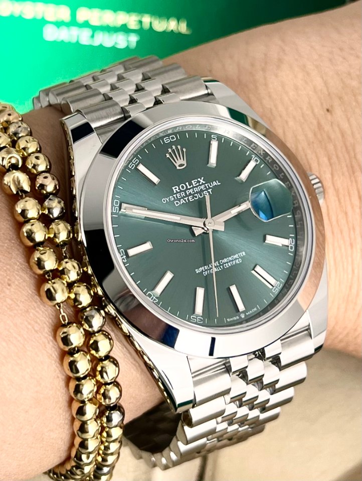 Datejust 41 mintgrünes Zifferblatt, Jubilee-Armband, Komplettset