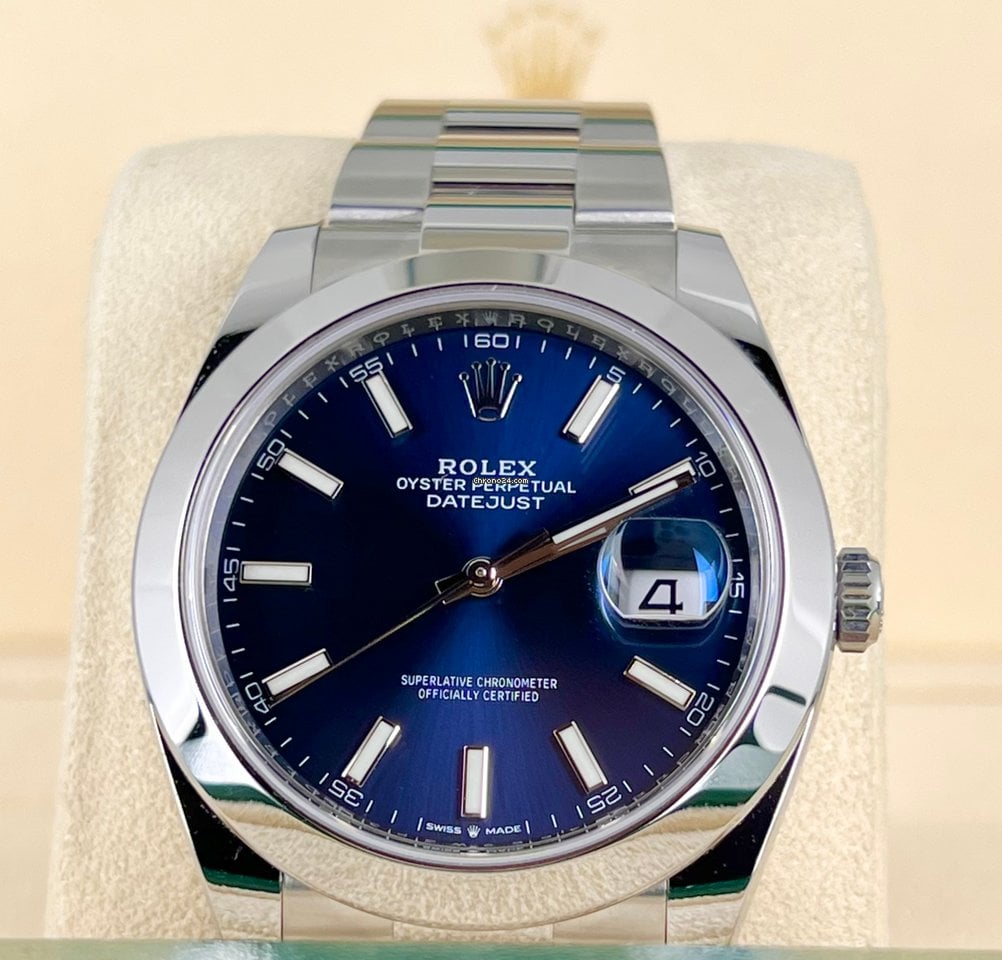 Datejust 41 Ref. 126300, blaues Stick-Zifferblatt, 2024, wie neu