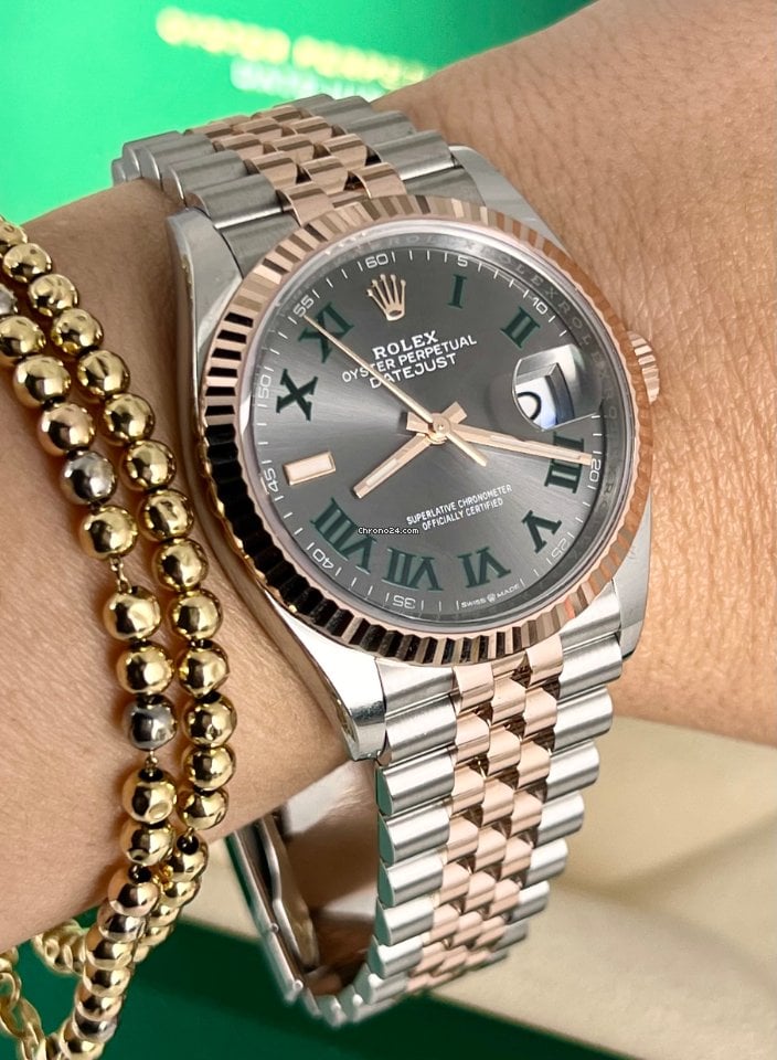 Datejust 36 Stahl und Roségold, 2025, neu, Komplettset, Wimbledon-Zifferblatt