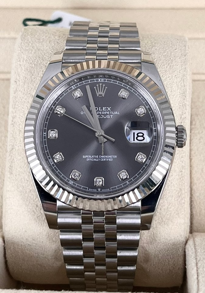Datejust 41 Weißgold, graues Werks-Diamant-Zifferblatt, ungetragen