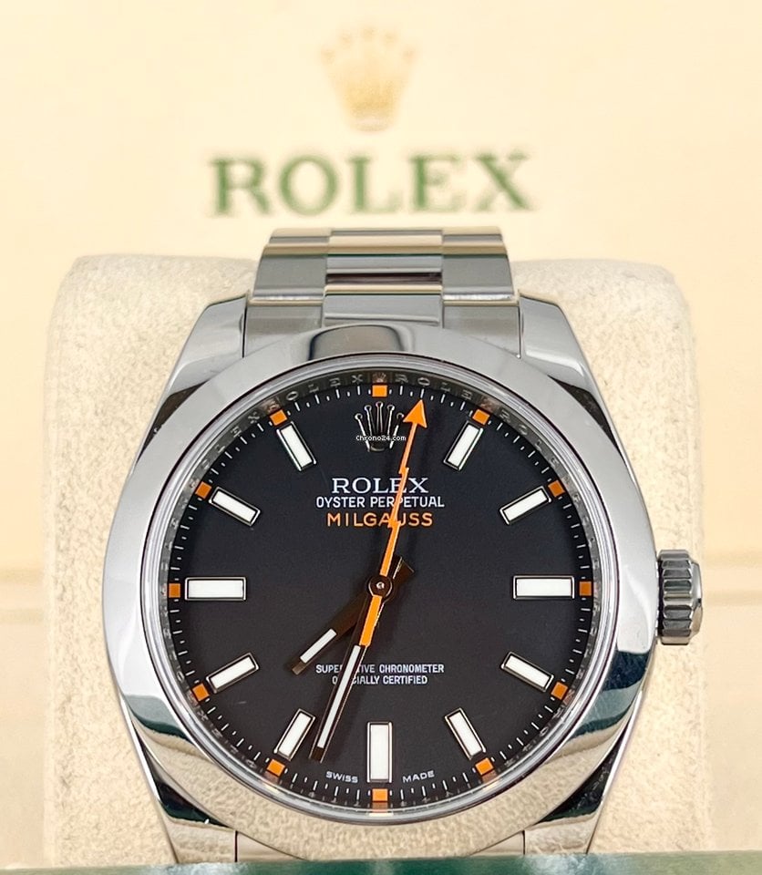 Milgauss-zertifizierte Uhr in Schwarz und Orange, sehr guter Zustand, Service 2024 