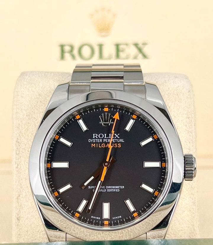 Milgauss-zertifizierte Uhr in Schwarz und Orange, sehr guter Zustand, Service 2024 