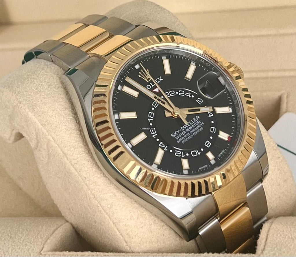 Sky-Dweller Stahl und Gold, schwarzes Zifferblatt