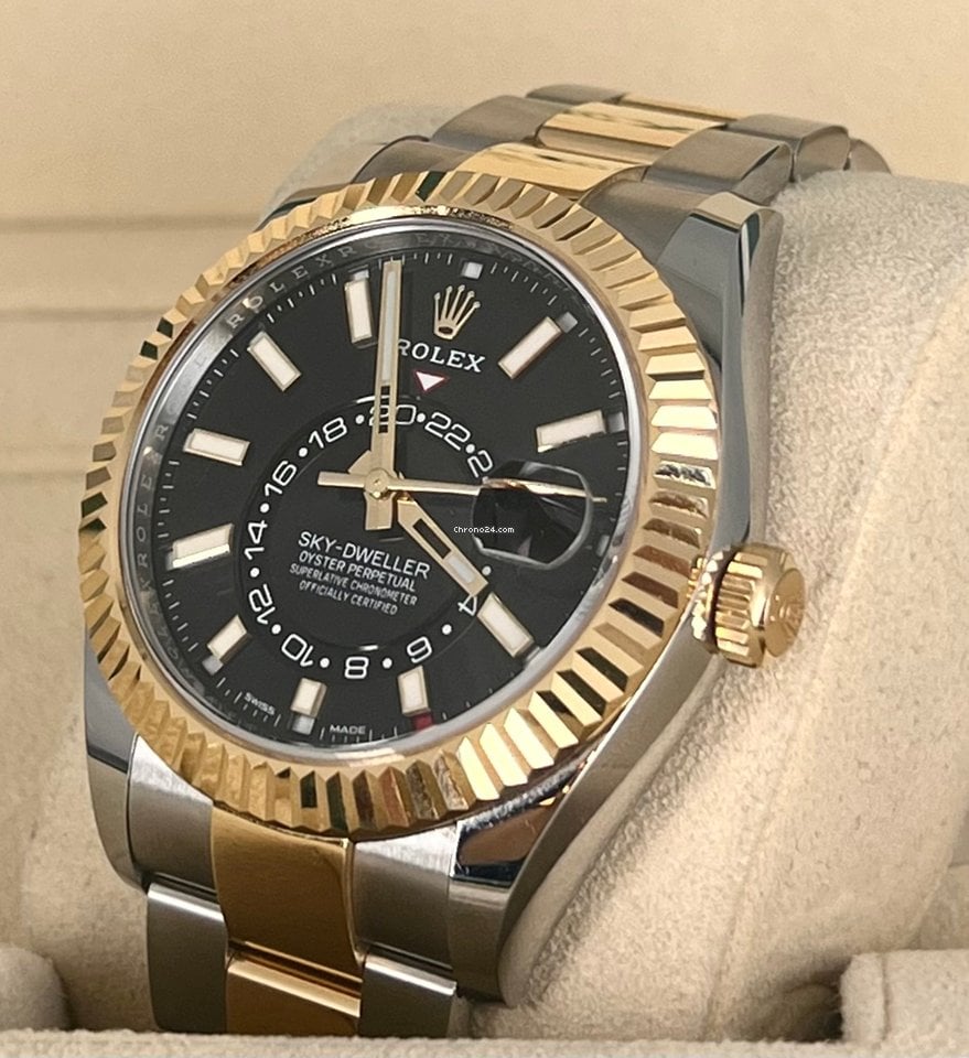 Sky-Dweller Stahl und Gold, schwarzes Zifferblatt