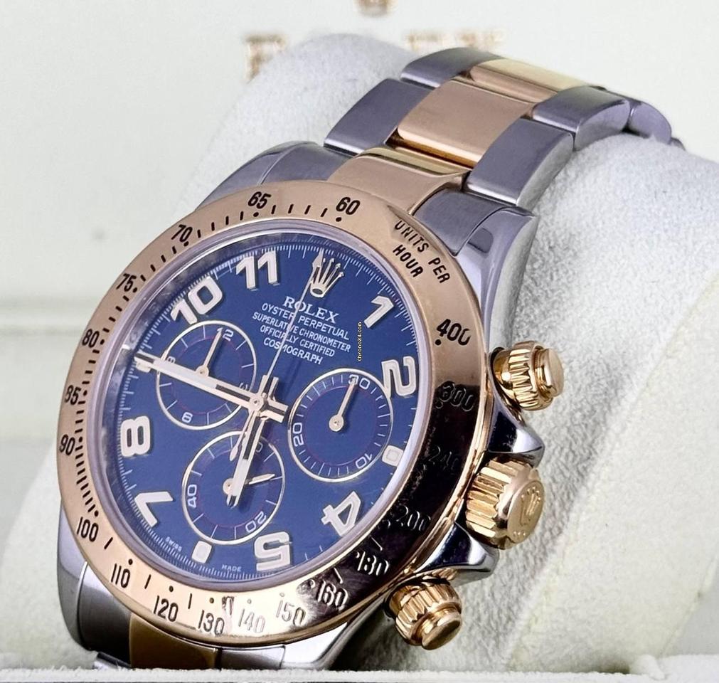 Rolex Daytona Blaues Racing-Zifferblatt Vollständiges Set 2014 Wie neu Stahl und Gold