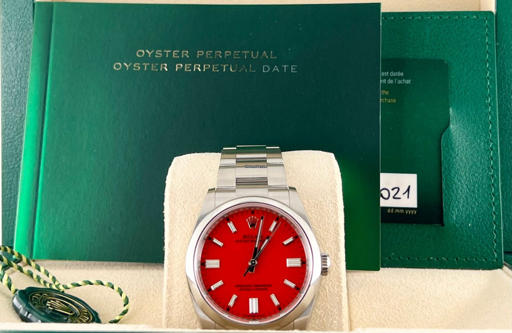 Oyster Perpetual 36 Korallenrotes Zifferblatt, eingestellt, Komplettset