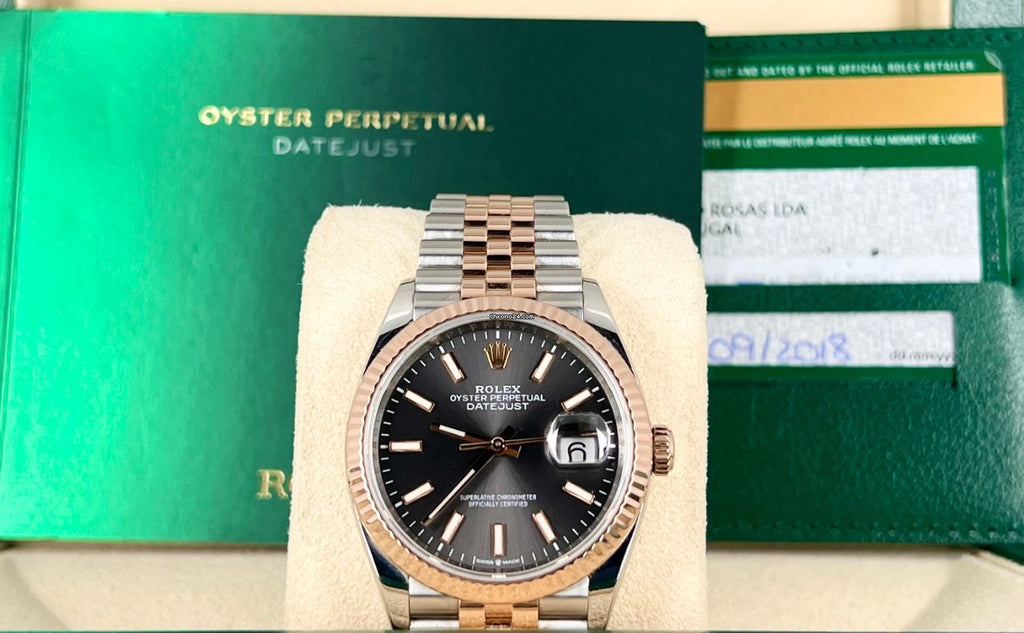 Datejust 36 Stahl und Roségold 18K, Box und Papiere