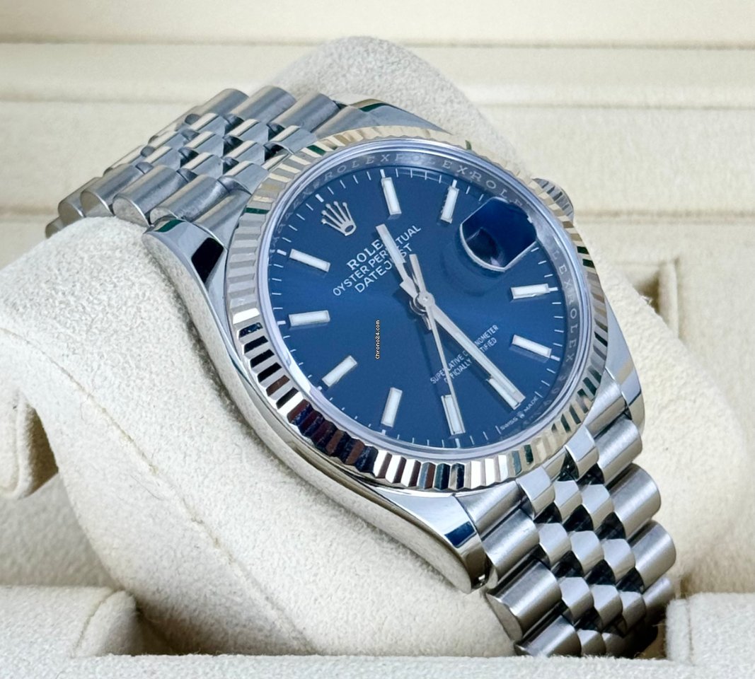 Datejust 36 Blaues Stabzifferblatt Jubilee 18 Karat
