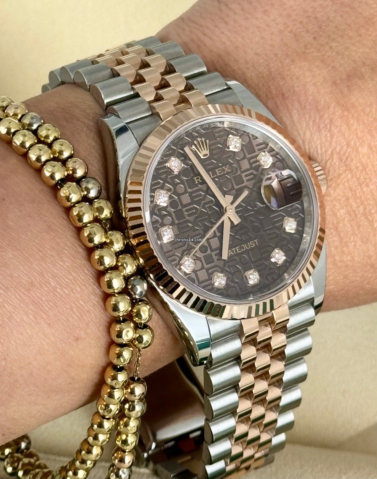 Datejust 36 zertifiziert, Roségold, schokoladenfarbenes Zifferblatt mit Diamanten, Jubilé-Band, 2021, 99 % neu, teilweise Sticker