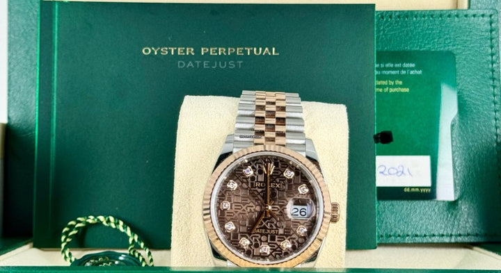 Datejust 36 Certified Rose GOLD Chcolate Diamonds Jubille 2021 99% new Stickers partial