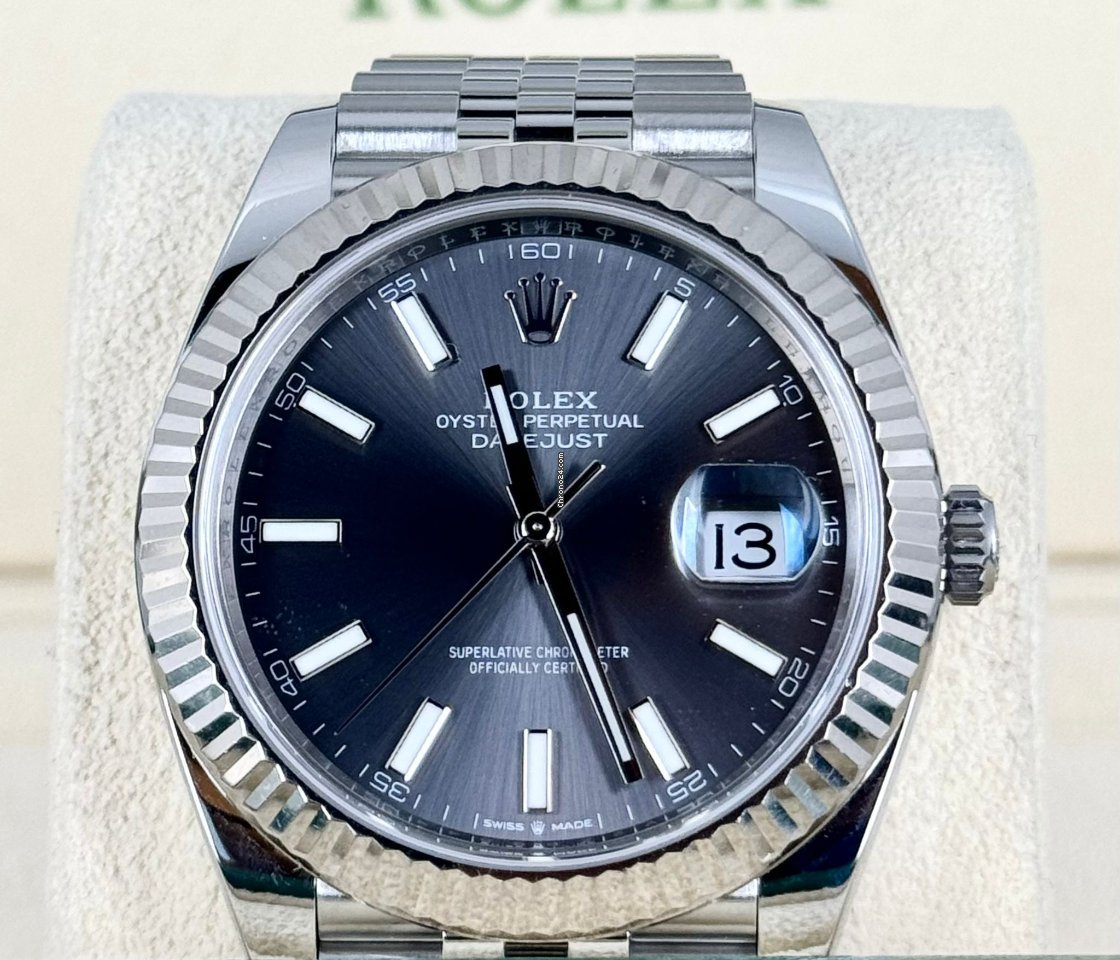 Rolex Datejust 41 zertifiziert, Rhodium-Zifferblatt
