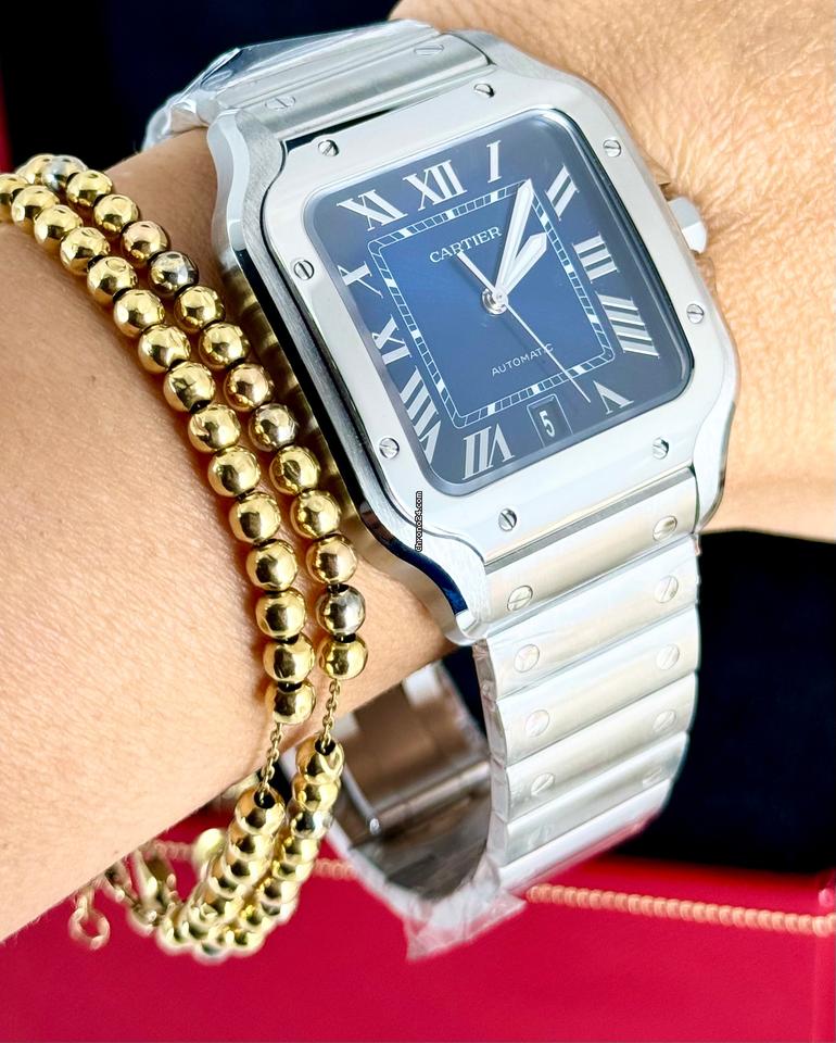 Santos de Cartier blaues Zifferblatt, nur Box und Karte