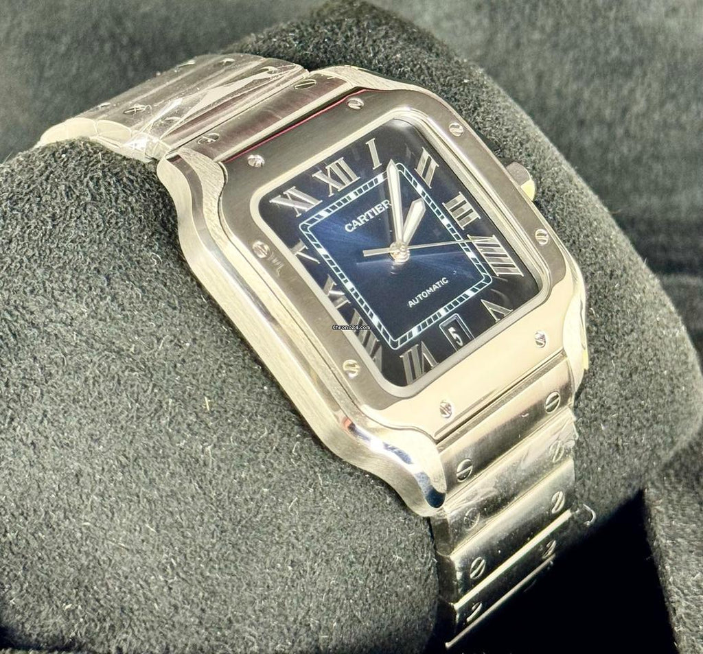 Santos de Cartier blaues Zifferblatt, nur Box und Karte