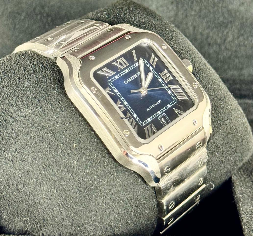 Santos de Cartier blaues Zifferblatt, nur Box und Karte
