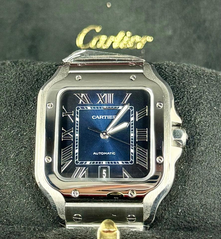 Santos Certified De Cartier Blue dial 2023 like new Box & Card no extra Accessoires