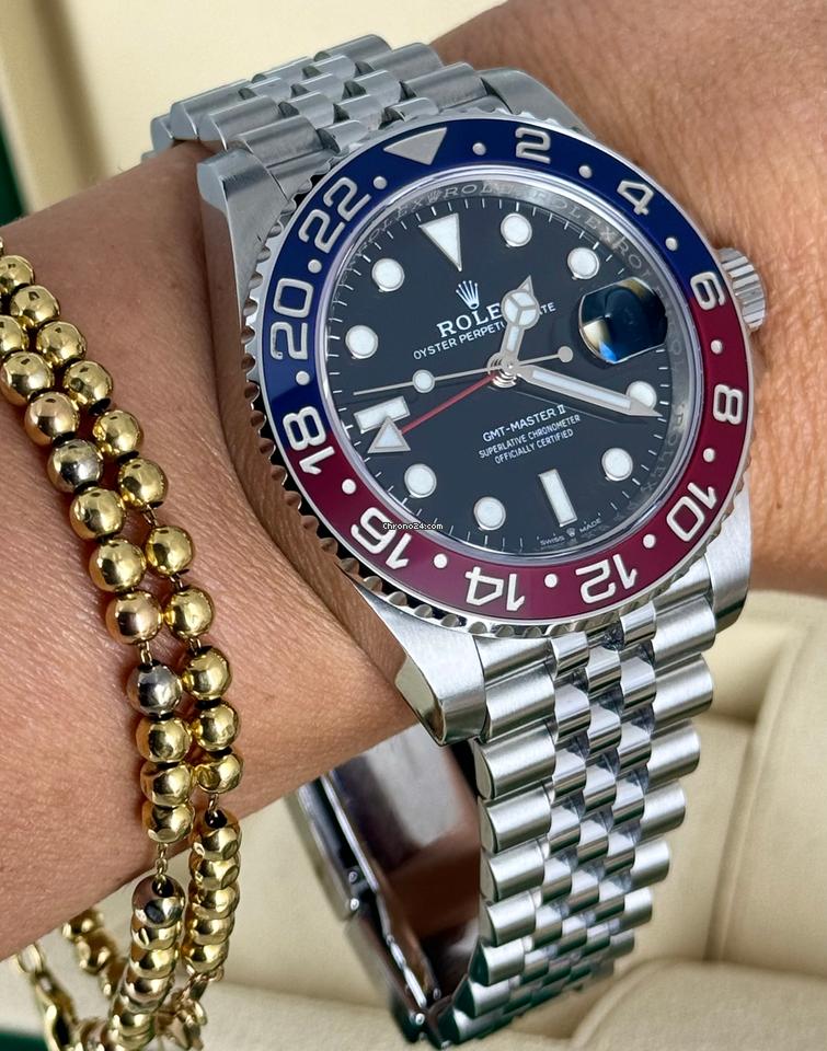 Rolex GMT-Master II „Pepsi“ Jubilé-Band, 2019, Box & Papiere