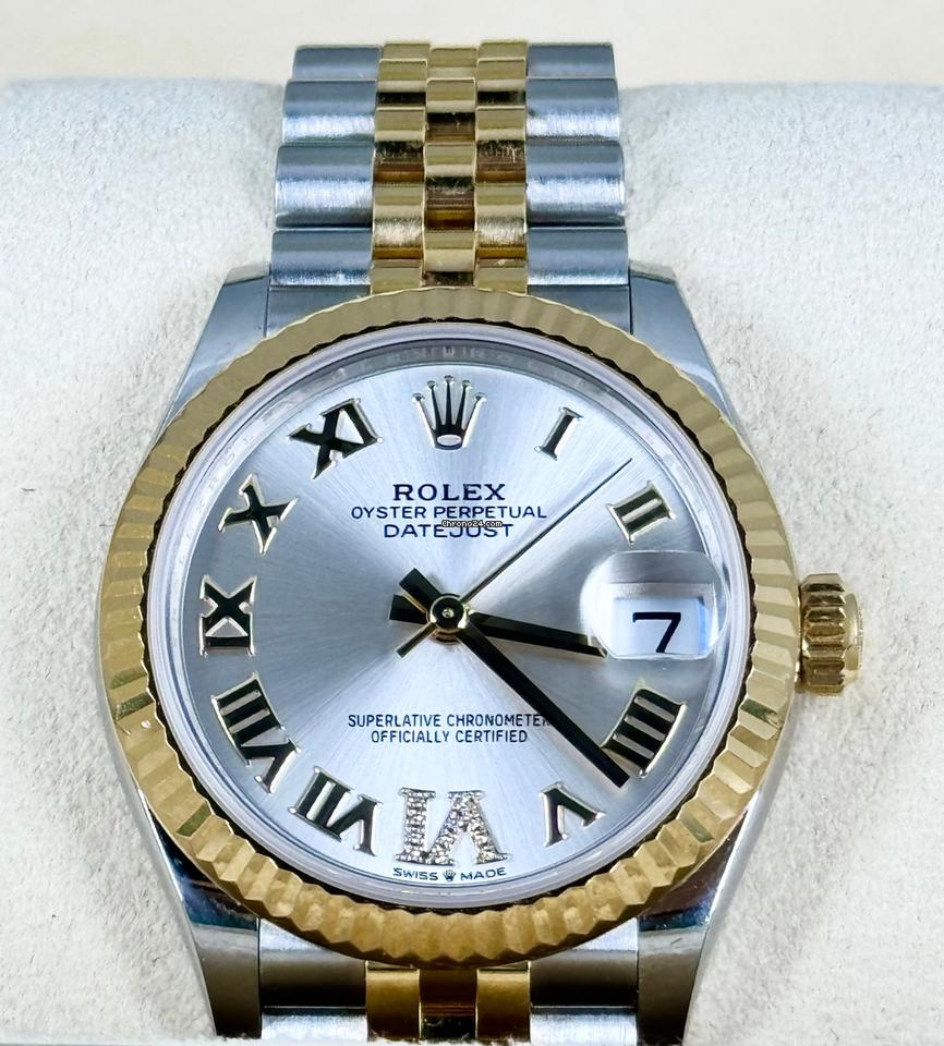 Datejust 31 mit werksseitigem Diamant-Zifferblatt, Stahl und 18K Gold, Komplettset