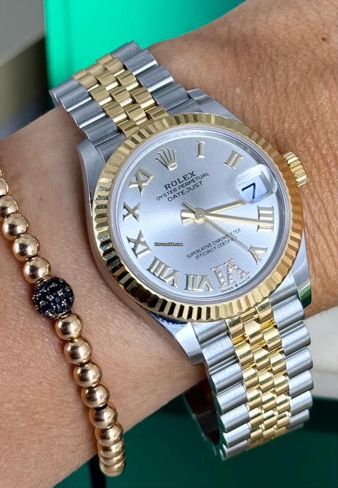 Datejust 31 mit werksseitigem Diamant-Zifferblatt, Stahl und 18K Gold, Komplettset