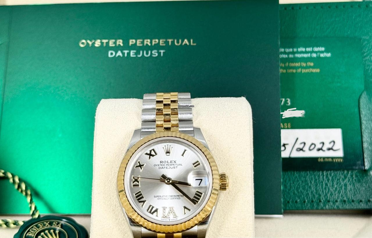 Datejust 31 mit werksseitigem Diamant-Zifferblatt, Stahl und 18K Gold, Komplettset
