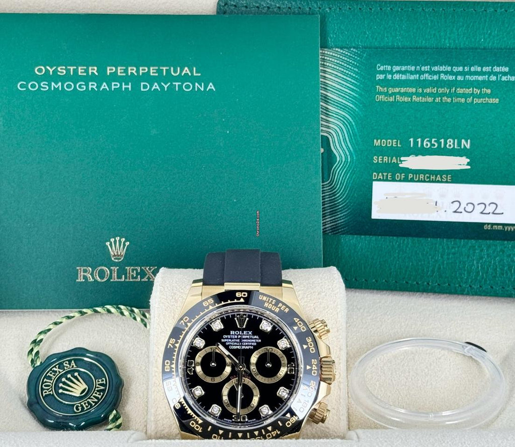Daytona mit Diamanten, schwarzes Zifferblatt, neu, Komplettset