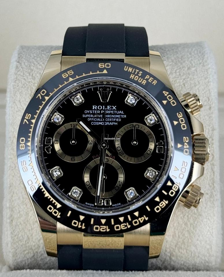 Daytona mit Diamanten, schwarzes Zifferblatt, neu, Komplettset